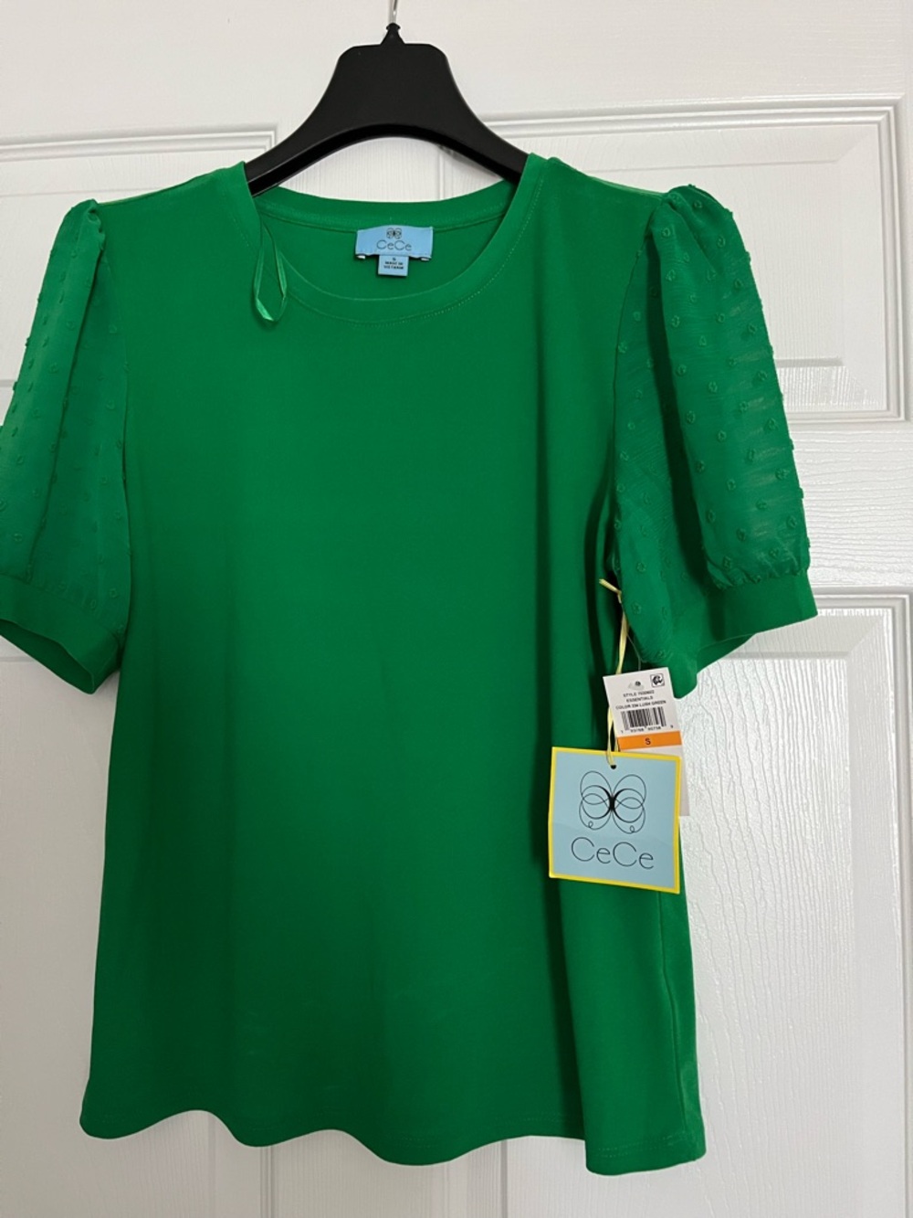 CeCe Lush Green Textured Short Sleeve Blouse